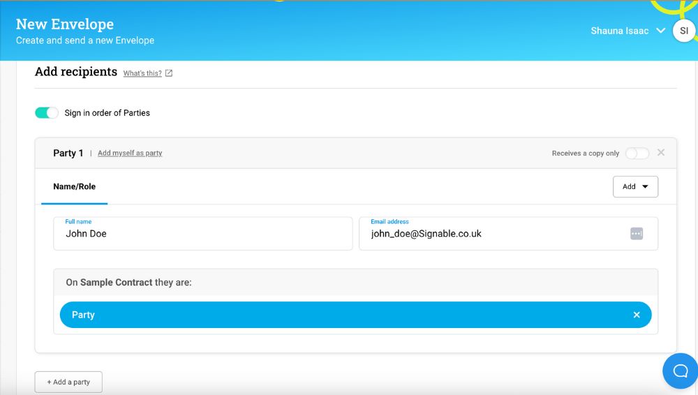 screenshot of Signable interface