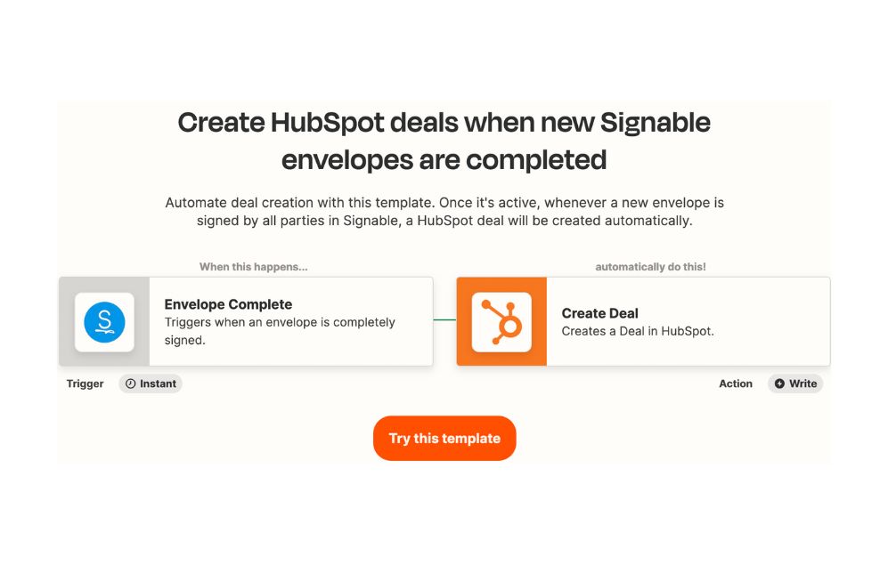 A screenshot of the Signable and HubSpot integration