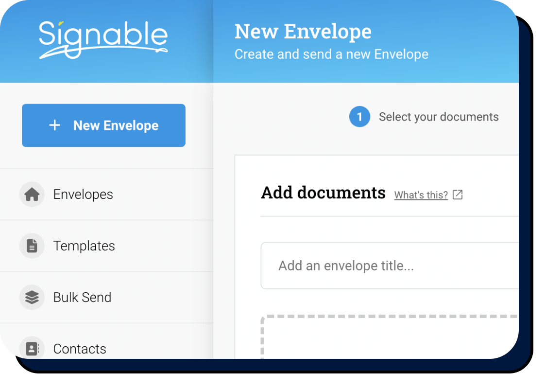 Screenshot of Signable platform showing how to send a document